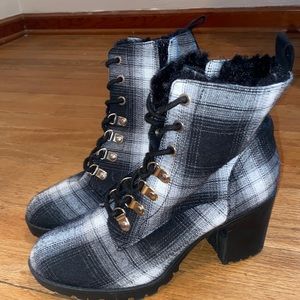 Plaid lace up booties
